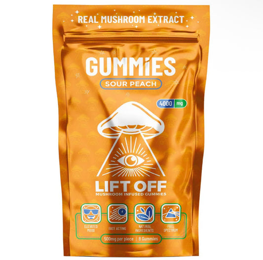 Lift Off Mushroom Gummies – Sour Peach Flavor | 4000mg Natural Mushroom Extract
