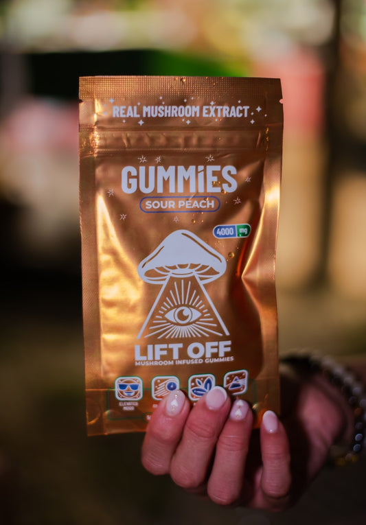Lift Off Mushroom Gummies – Sour Peach Flavor | 4000mg Natural Mushroom Extract